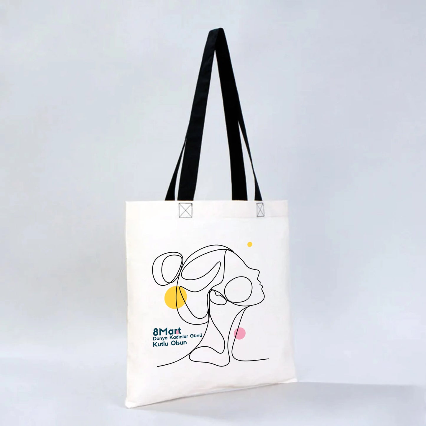 40x35 cm Gabardin Siyah Kulp Çanta - Kadınlar Günü - yakın çekim