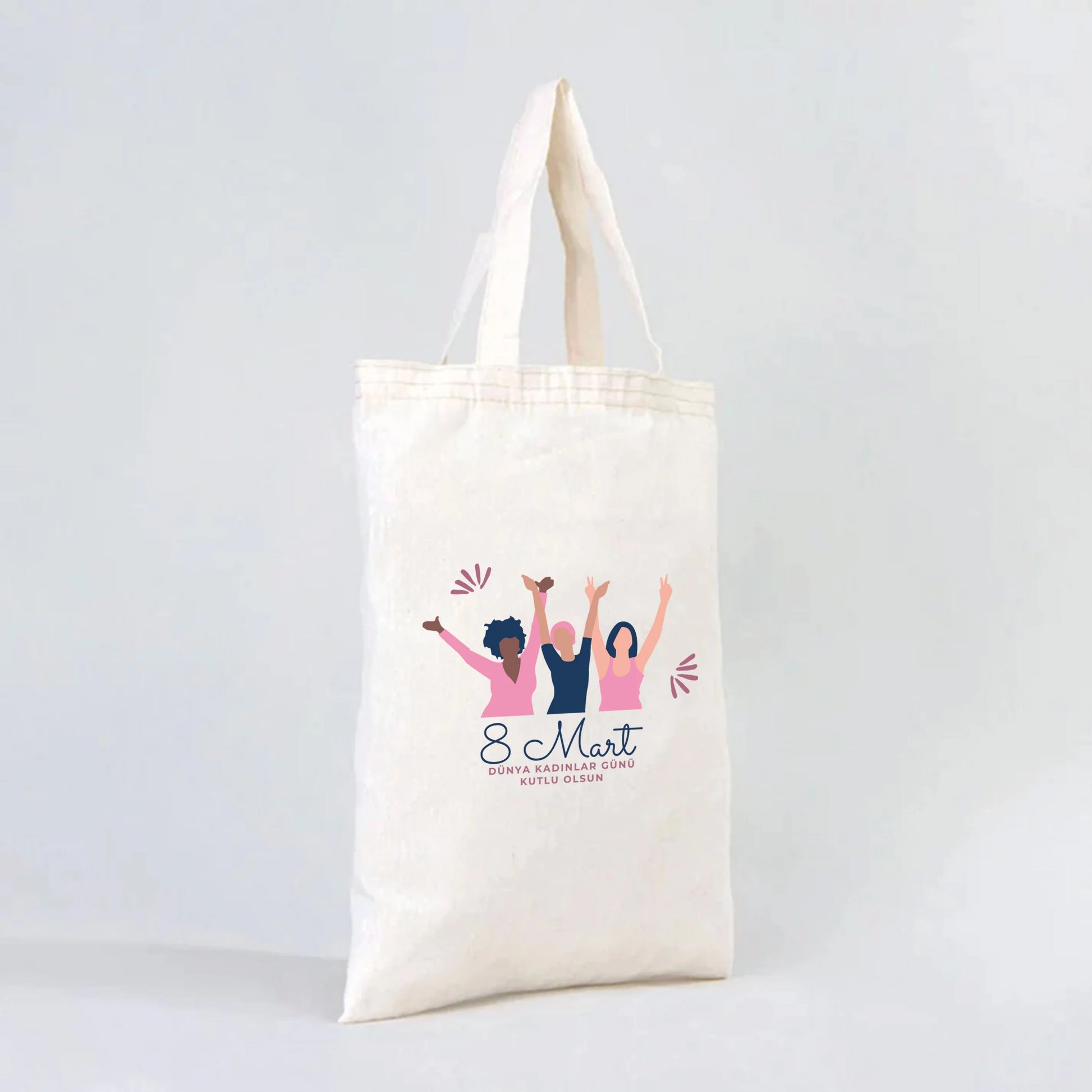 30x35 cm Ham Bez Çanta Kısa Kulp - Kadınlar Günü - yakın çekim
