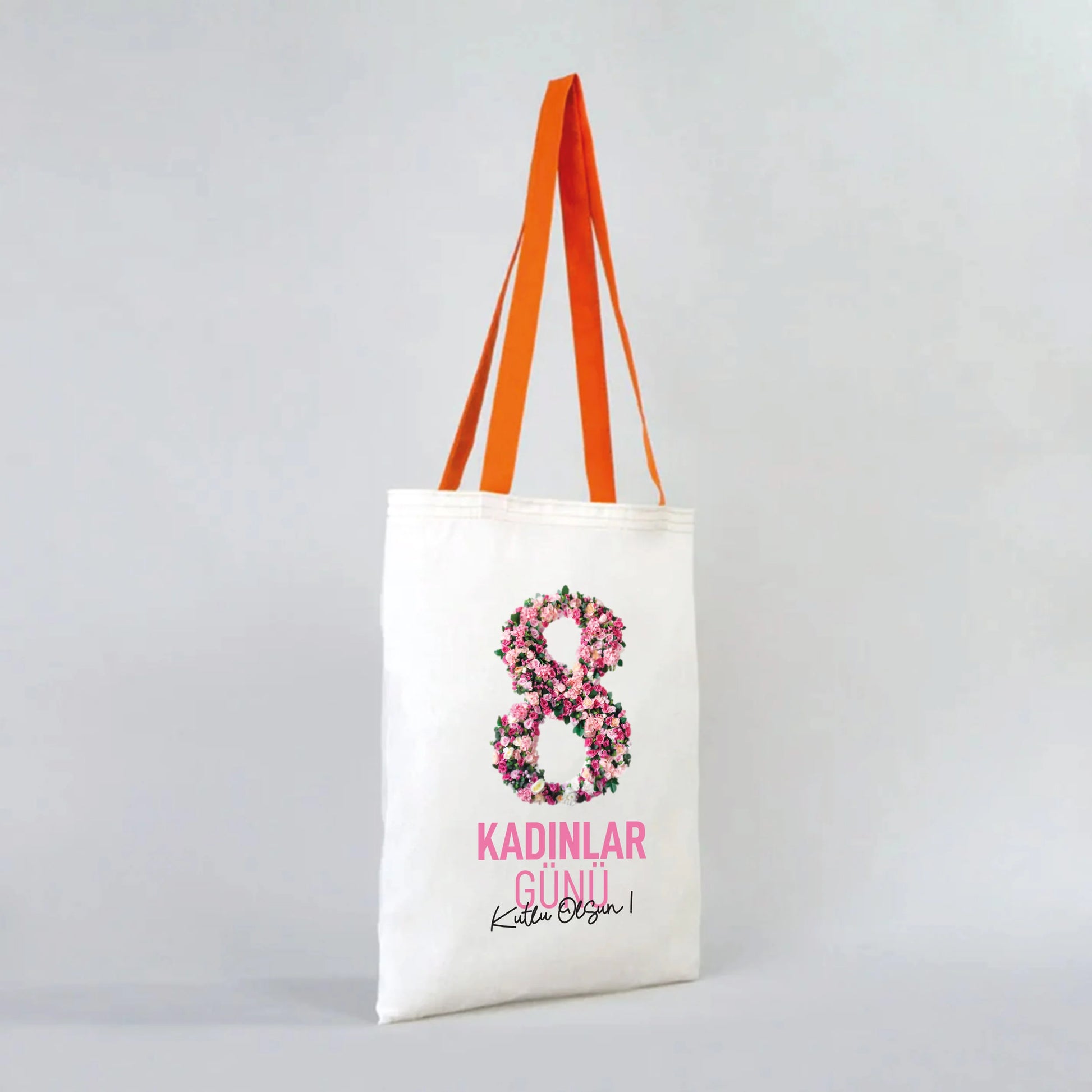 35x40 cm Turuncu Kulp Ham Bez Çanta Baskılı - Kadınlar Günü - yakın çekim