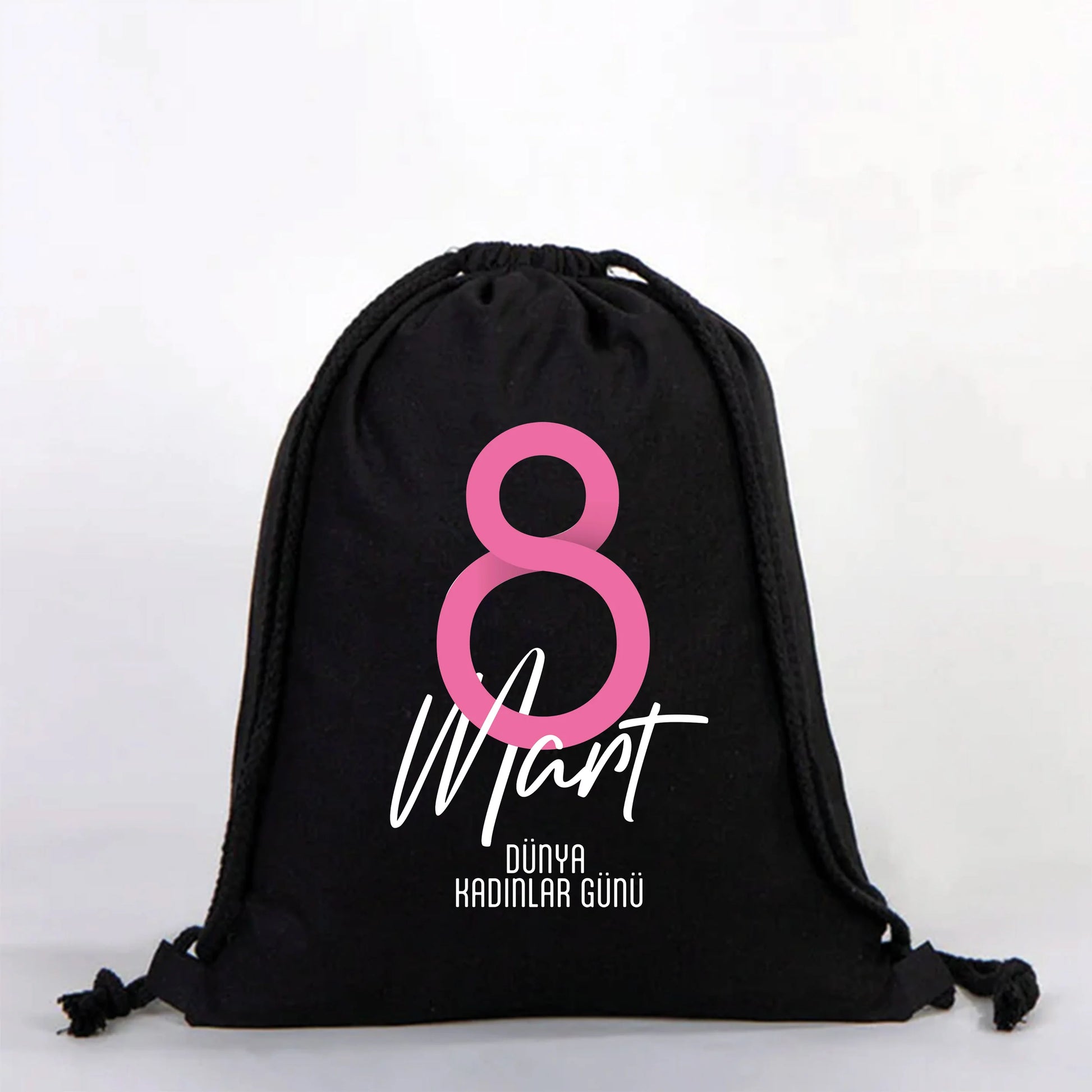 35x40 cm Siyah Bez Sırt Çantası Ham Bez Büzgülü - Kadınlar Günü - görsel 8