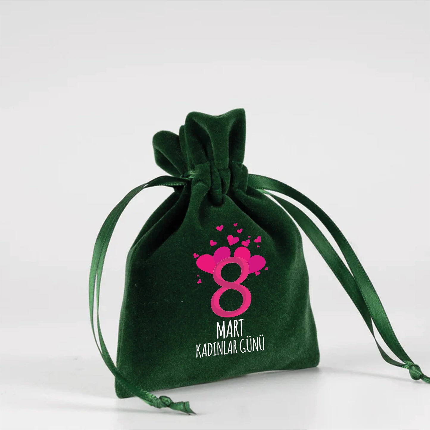 10x13 cm Kadife Gül Kese Yeşil - Kadınlar Günü Hediyesi