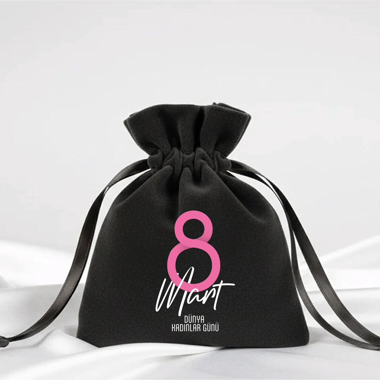 10x13 cm Antrasit Kadife Gül Kese - Kadınlar Günü Hediyesi