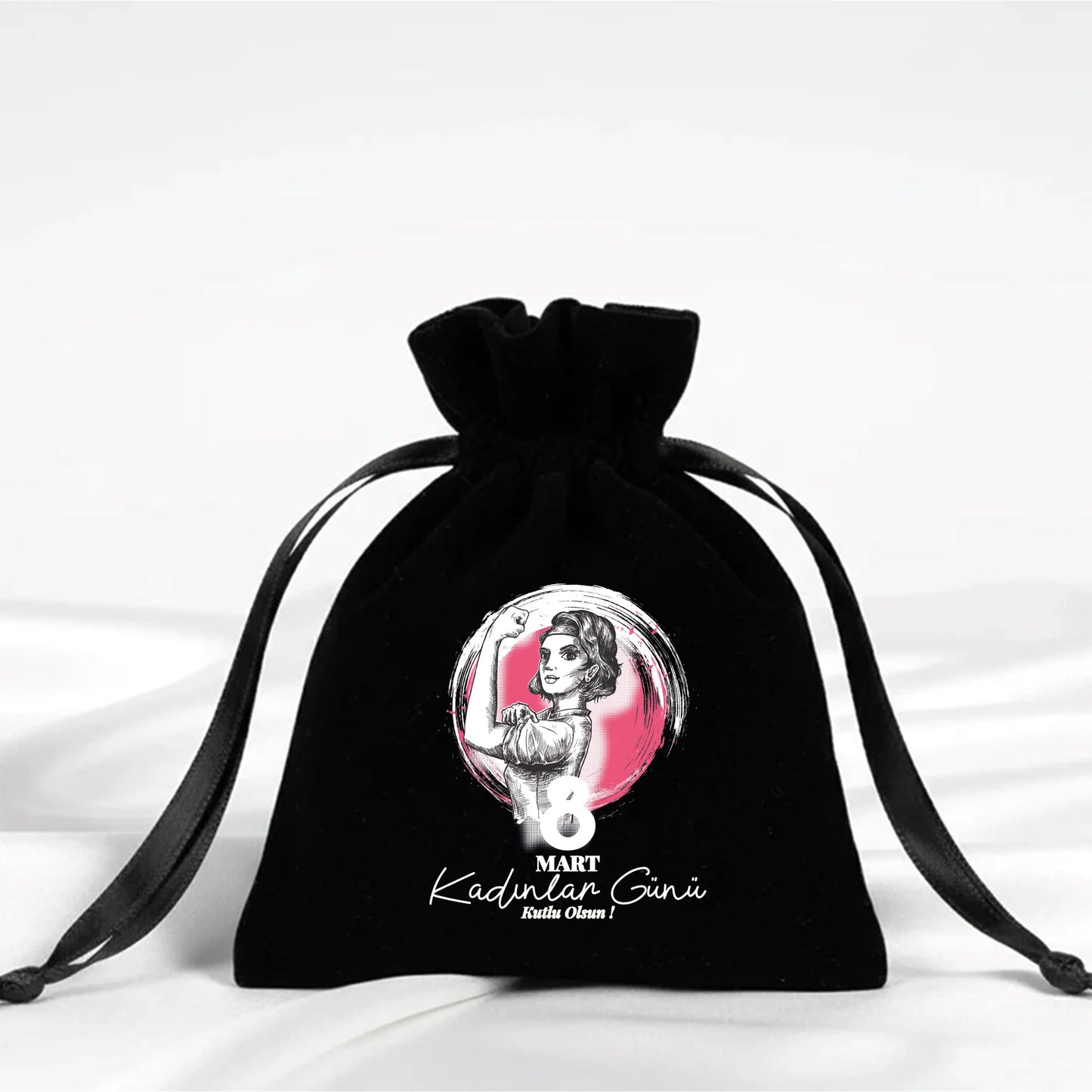 10x13 cm Siyah Kadife Gül Kese -  Kadınlar Günü Hediyesi