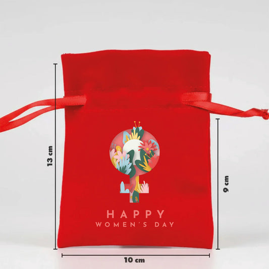 10x13 cm Kırmızı Kadife Gül Kese - Kadınlar Günü Hediyesi