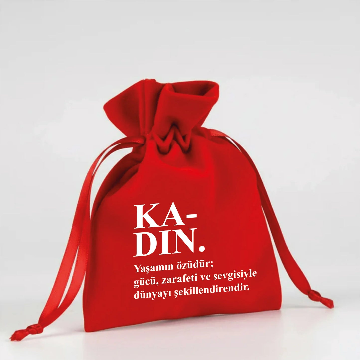 10x13 cm Kırmızı Kadife Gül Kese - Kadınlar Günü Hediyesi