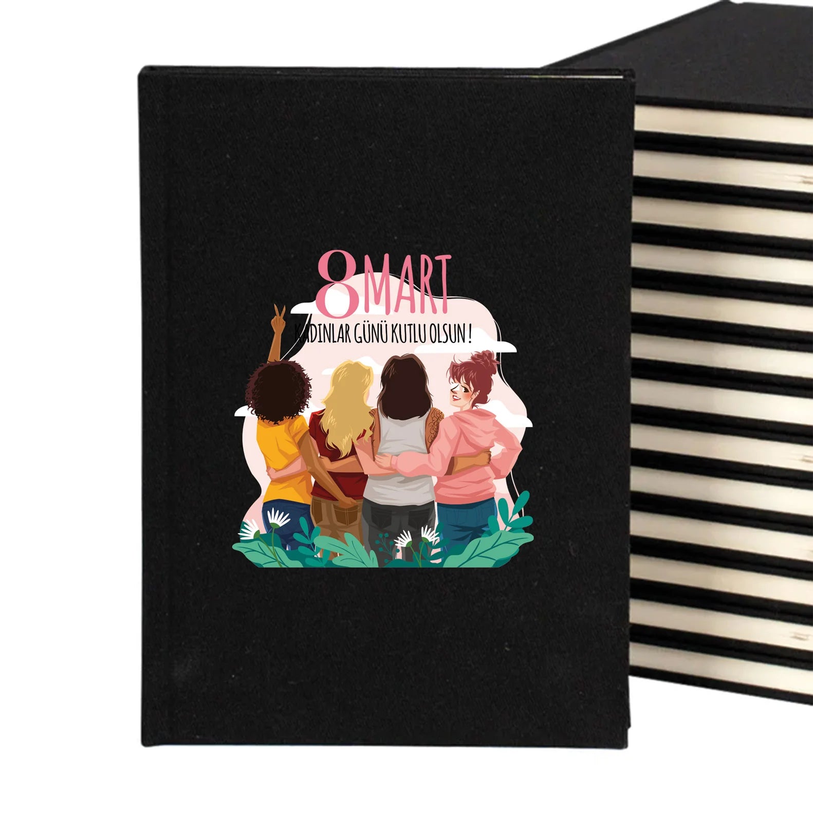 14x20 cm Siyah Kanvas Defter - Kadınlar Günü Hediyesi - yakın çekim