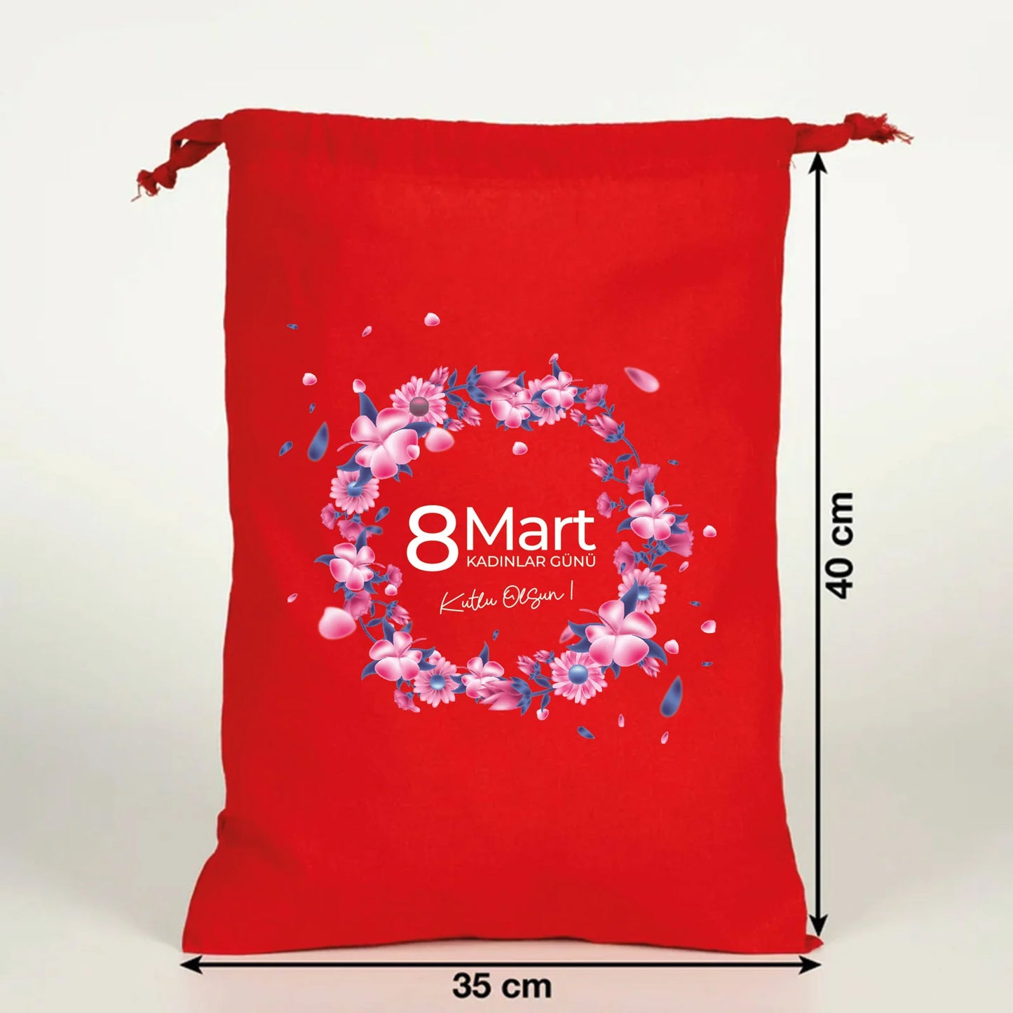 30x40 cm Kırmızı Bez Kese - Kadınlar Günü Hediyesi