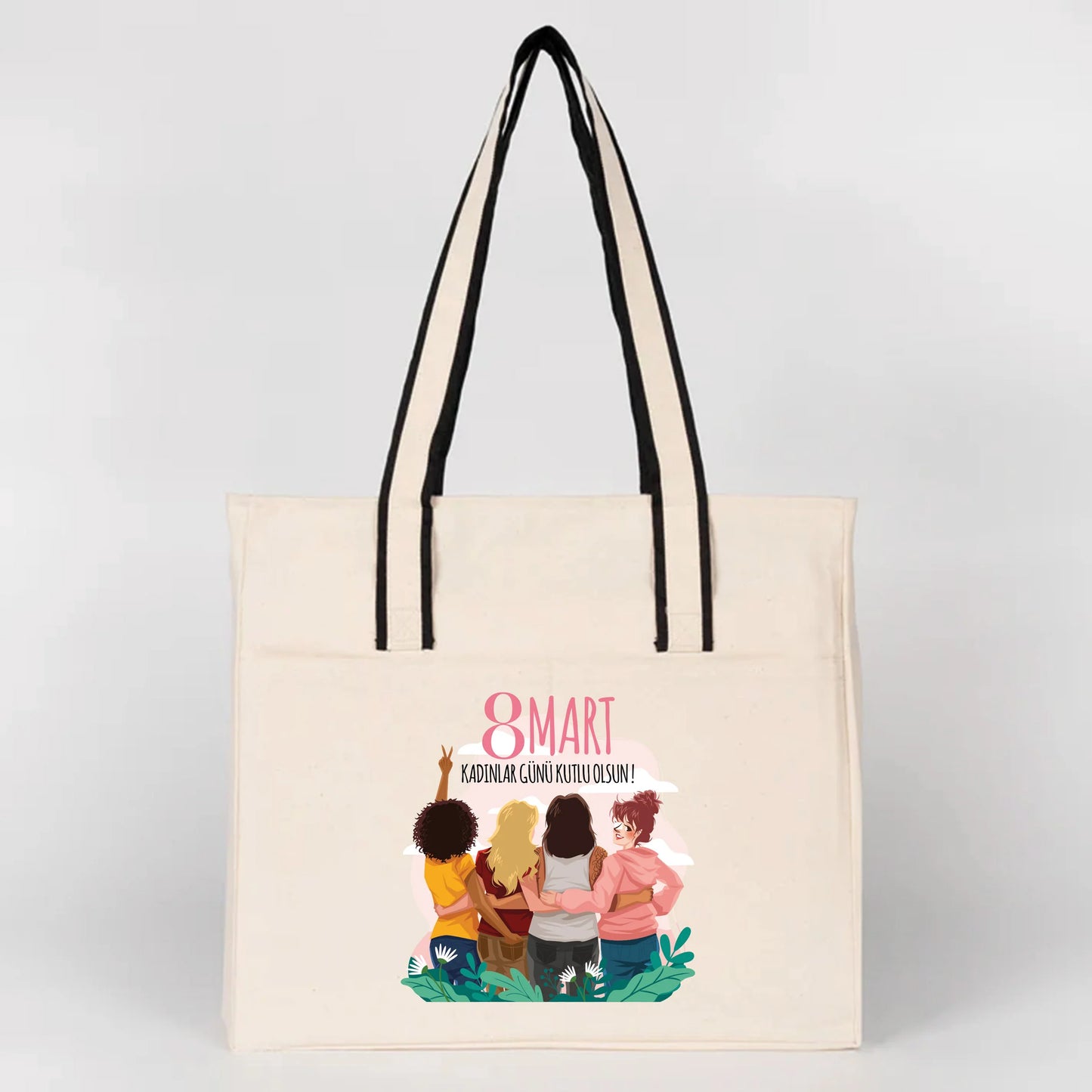 40x35x10 cm LUX Kanvas Çanta FERMUARLI, ÖN CEPLİ - Kadınlar Günü Hediyesi - yakın çekim
