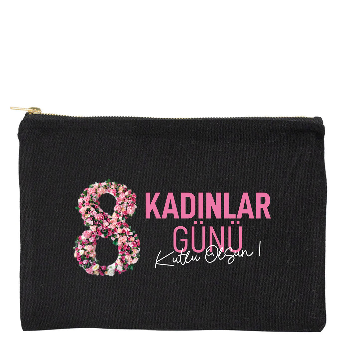 25x18 cm Siyah Metal Fermuarlı Kalemlik - Kadınlar Günü Hediyesi - yakın çekim
