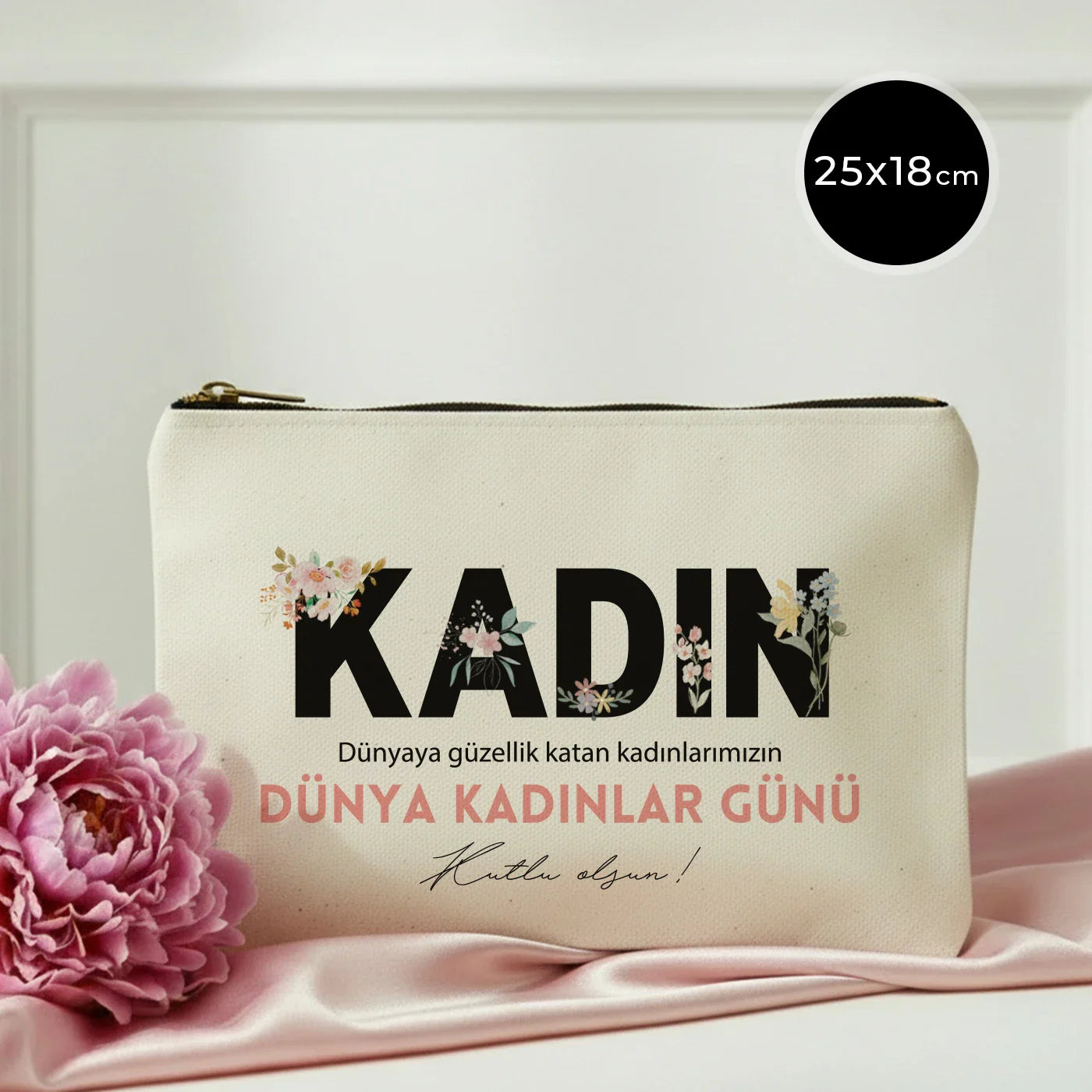 25x18 cm Ham Renk Metal Fermuarlı Kalemlik - Kadınlar Günü Hediyesi