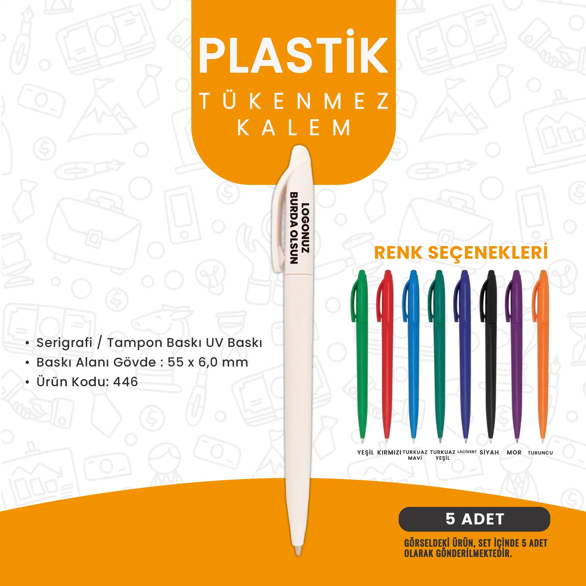Logolu plastik tükenmez kalem – serigrafi veya UV baskılı, farklı renk seçenekli promosyon kalem.