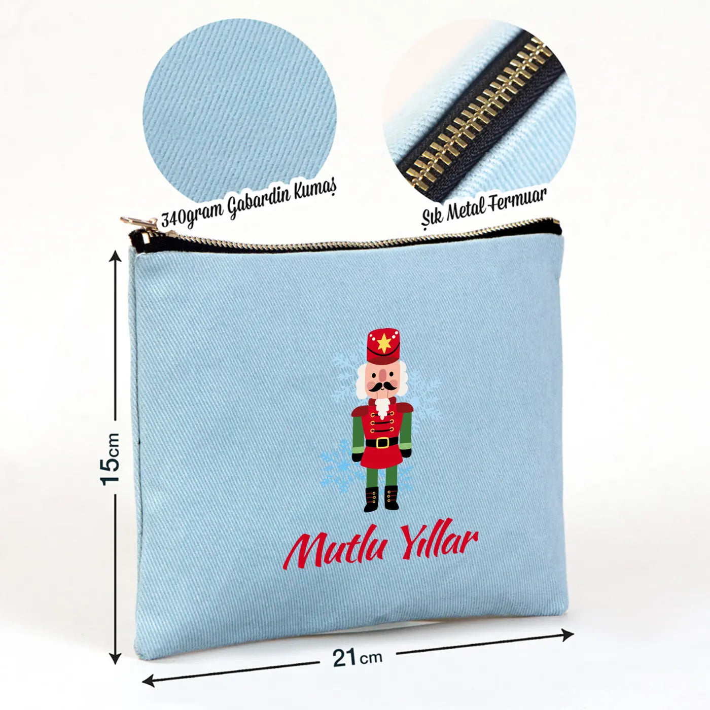 Yılbaşı Star Clutch 21x15 Açık Mavi - Metal Fermuar(Özelleştirilebilir)