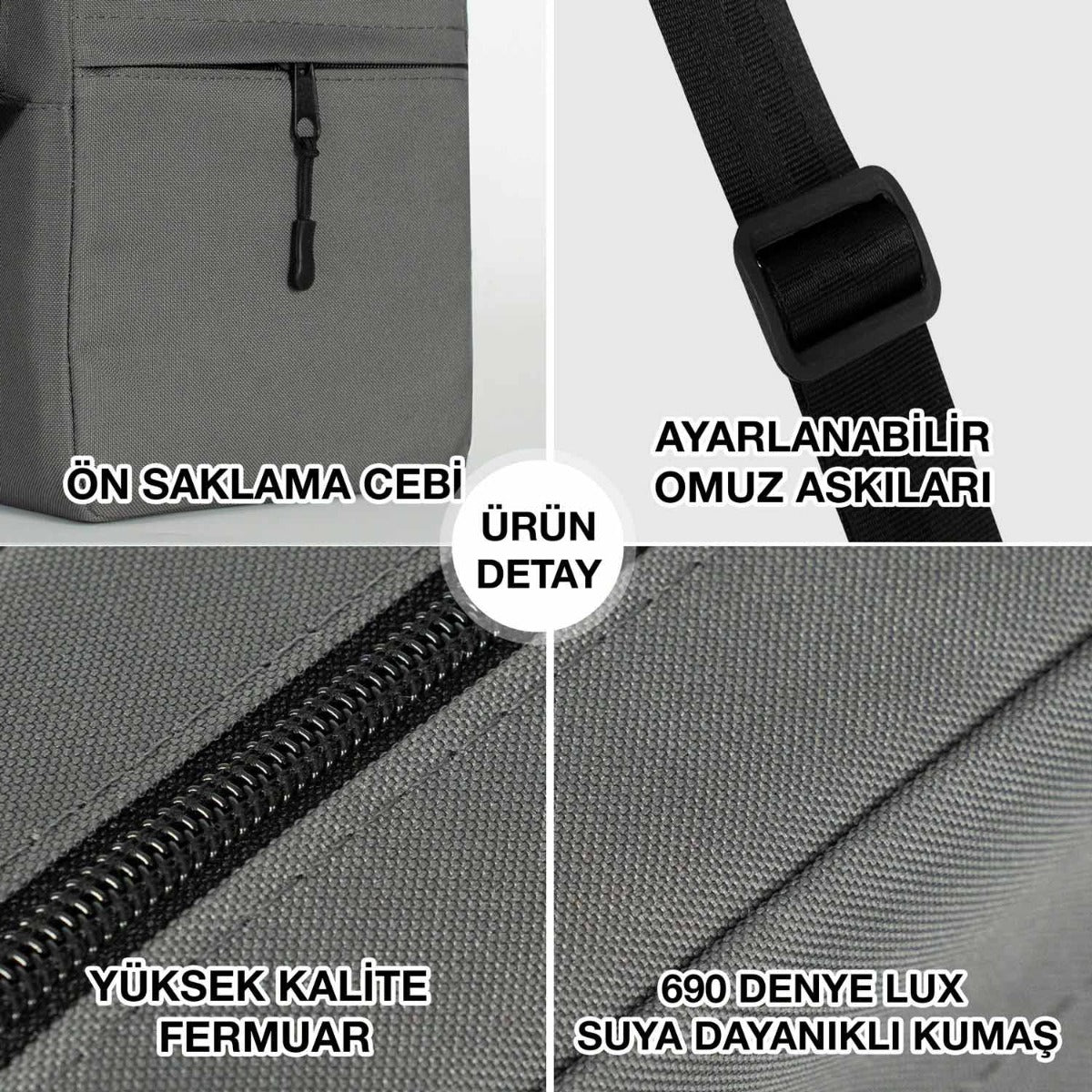 Active Omuz Çantası - Koyu Gri 16x20x8 cm - istecanta.com