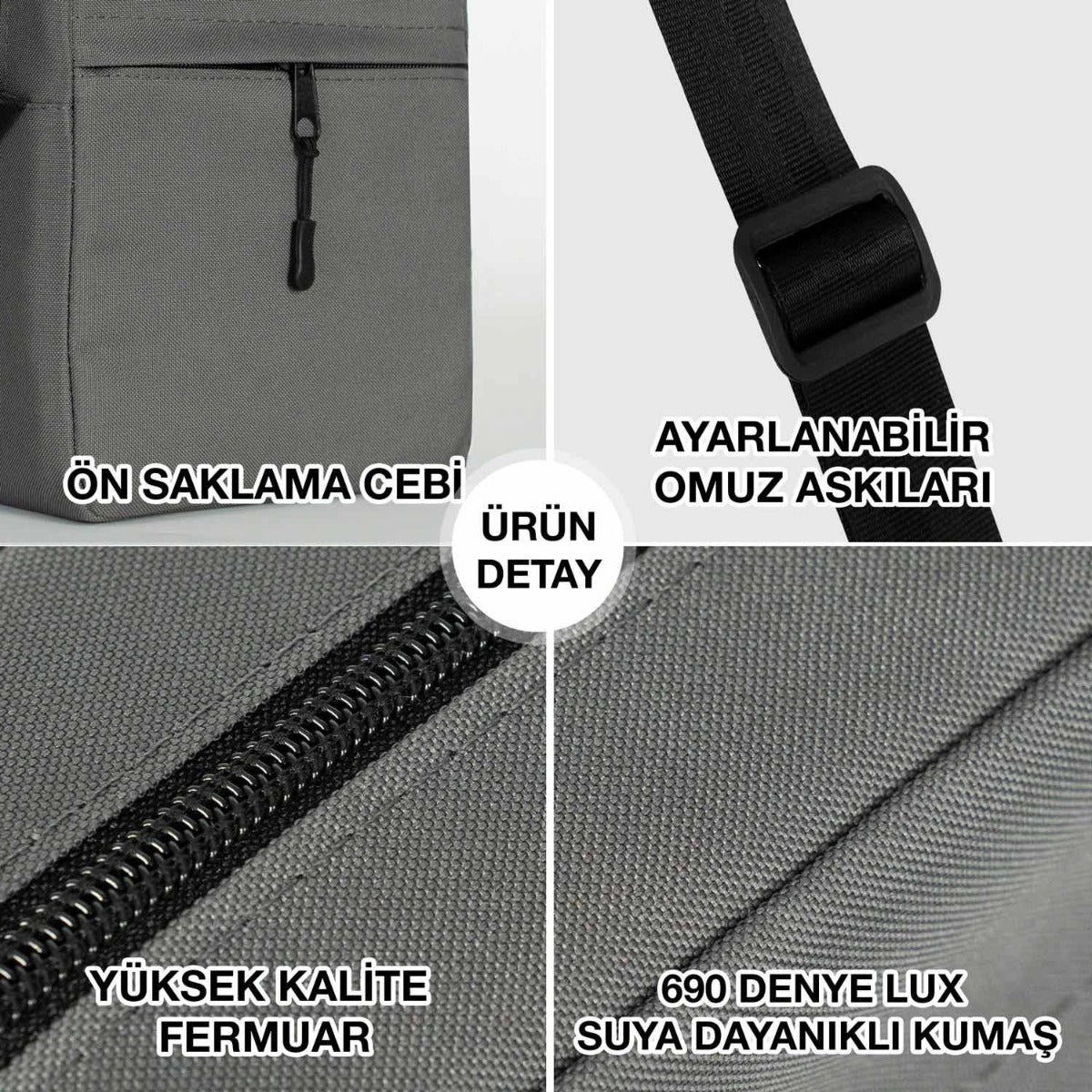 Active Omuz Çantası - Koyu Gri 16x20x8 cm (Özelleştirilebilir) - istecanta.com