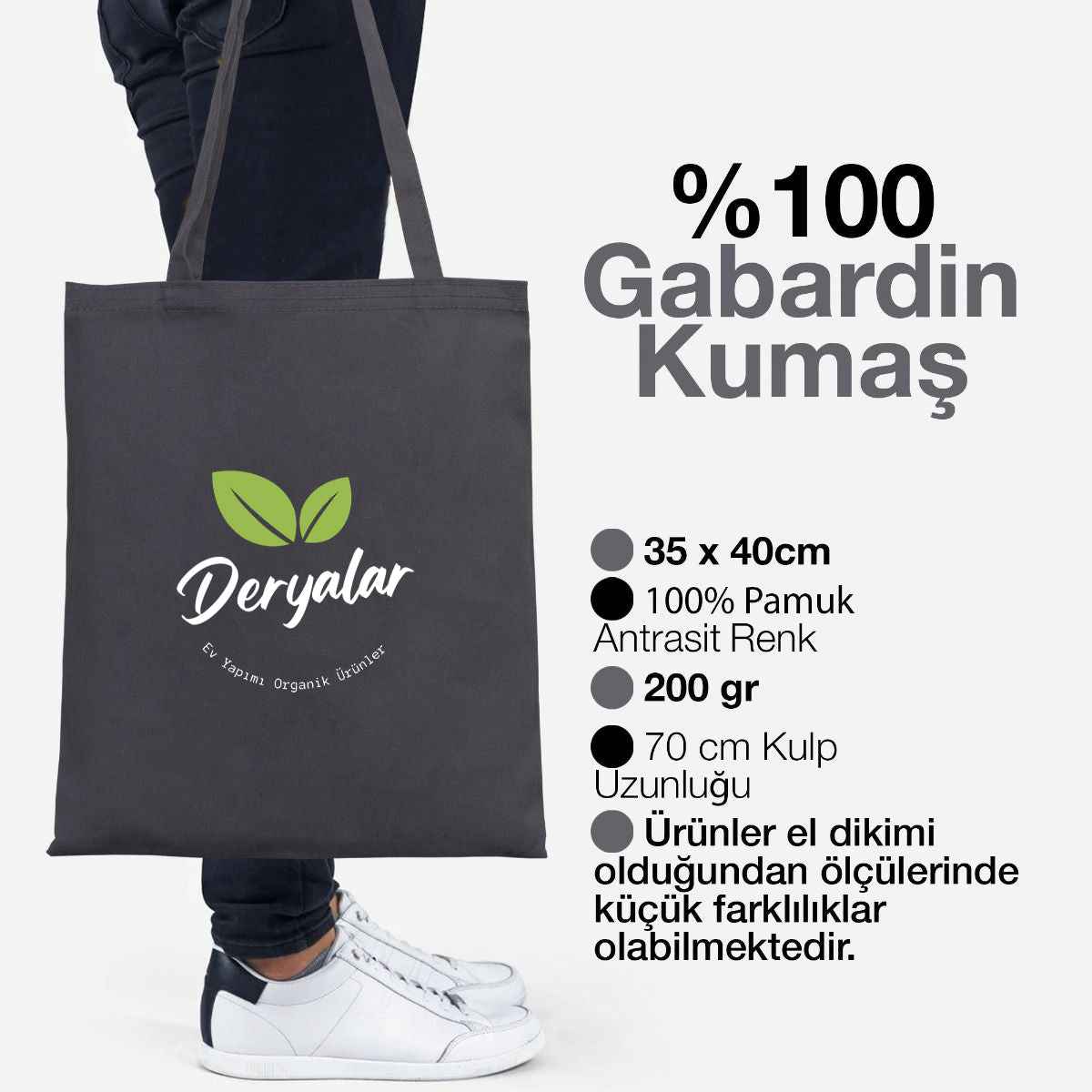 Gabardin Bez Çanta Antrasit 35x40 cm (Özelleştirilebilir