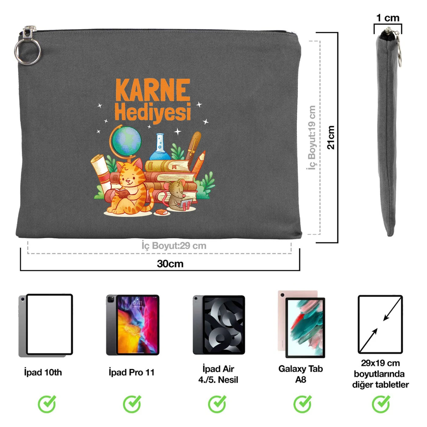 Antrasit karne günü temalı portföy çanta, okul figürlü ve özelleştirilebilir karne hediyesi tasarımı