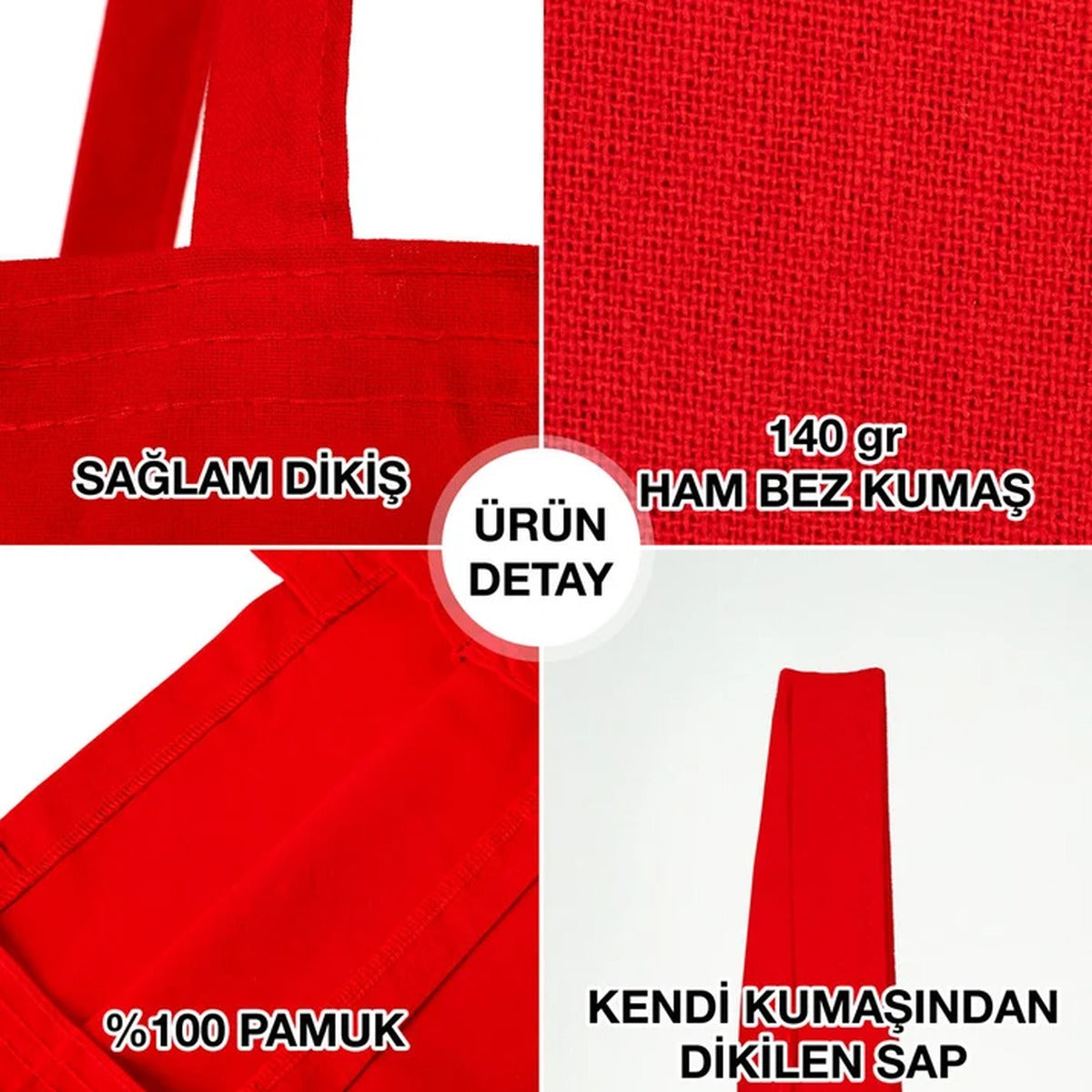 Ay Yıldız Baskılı Kırmızı Ham Bez Çanta, 35x40cm - istecanta.com