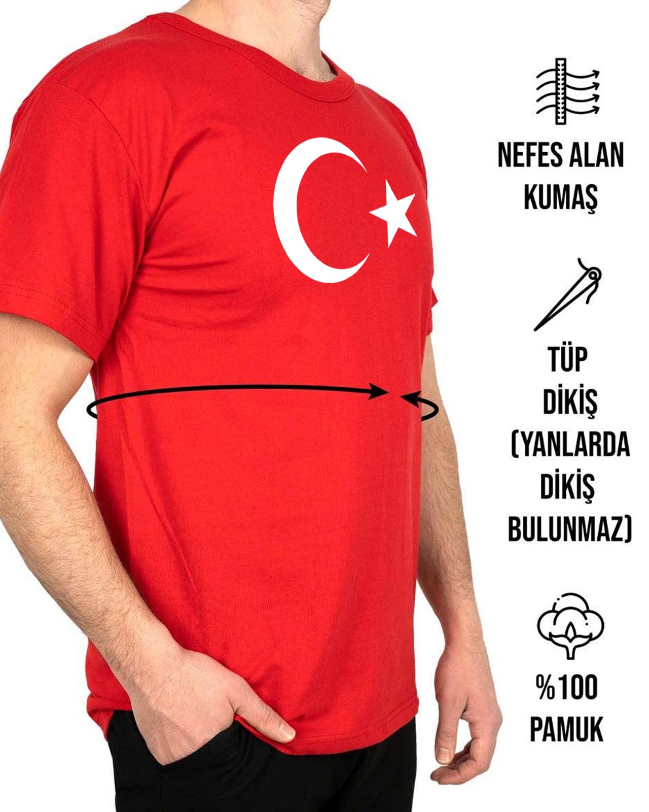 Ay Yıldız Baskılı Kırmızı Promosyon Tişört - 1000 Adet - Tek Renk Baskı - yakın çekim