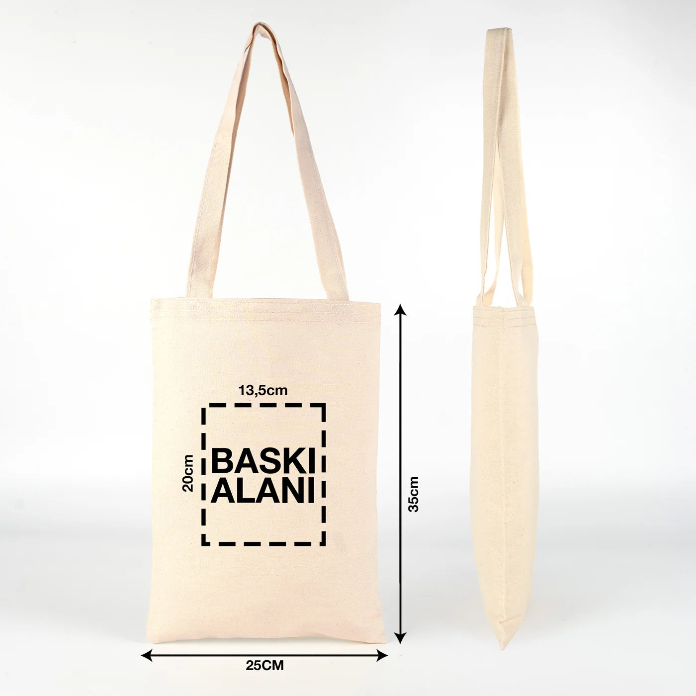 Gabardin Bez Çanta Uzun Kulp 25x35 cm (Özelleştirilebilir)