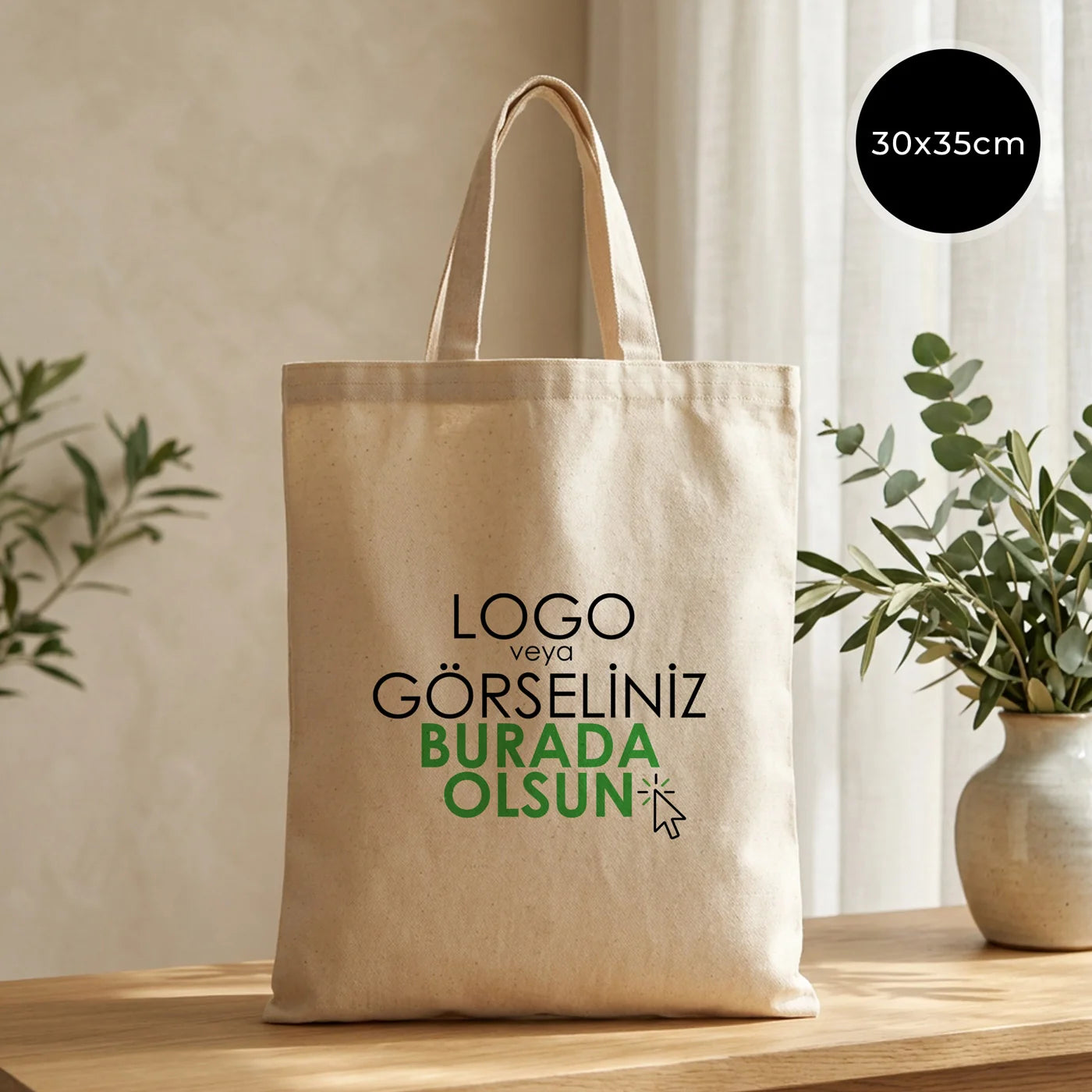 Gabardin Bez Çanta Kısa Kulp 30x35 cm (Özelleştirilebilir)