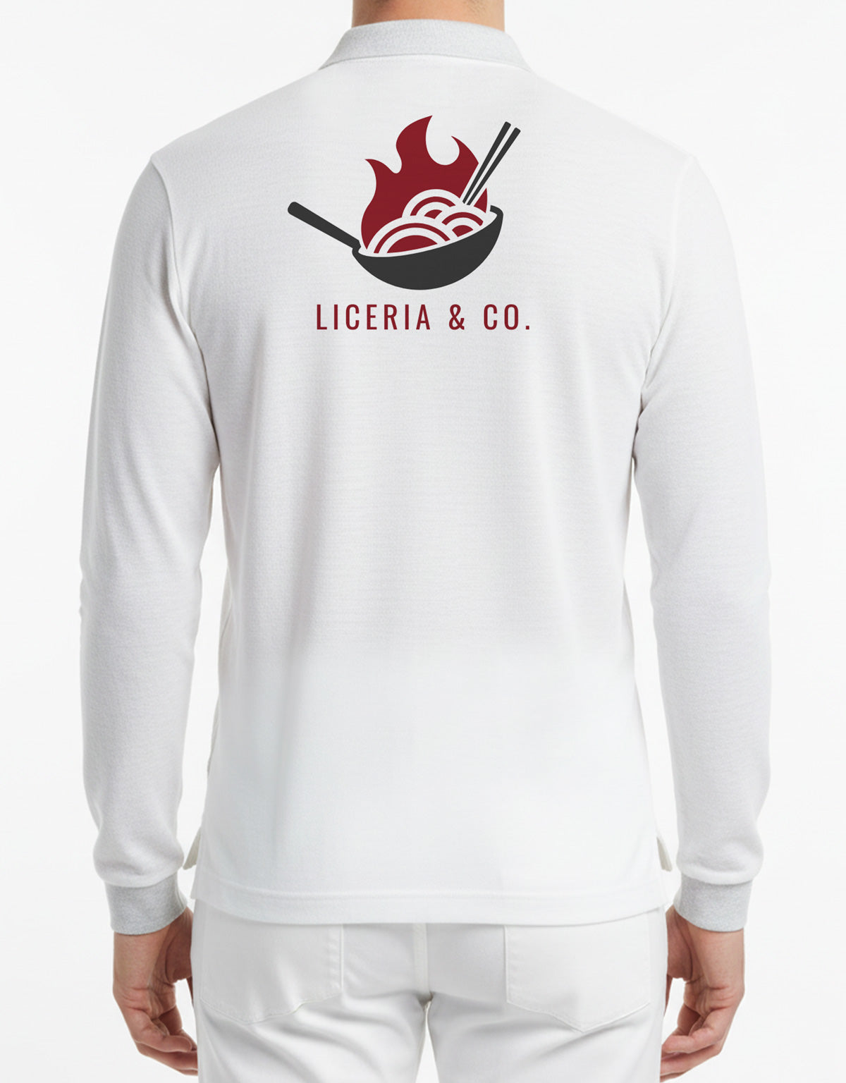 Baskılı Polo Yaka Uzun Kol Beyaz Tişört