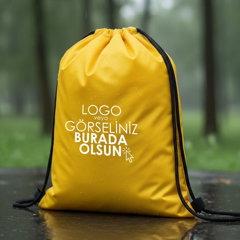 Sarı İmperteks Büzgülü Sırt Çantası - 32x45 cm (Özelleştirilebilir)