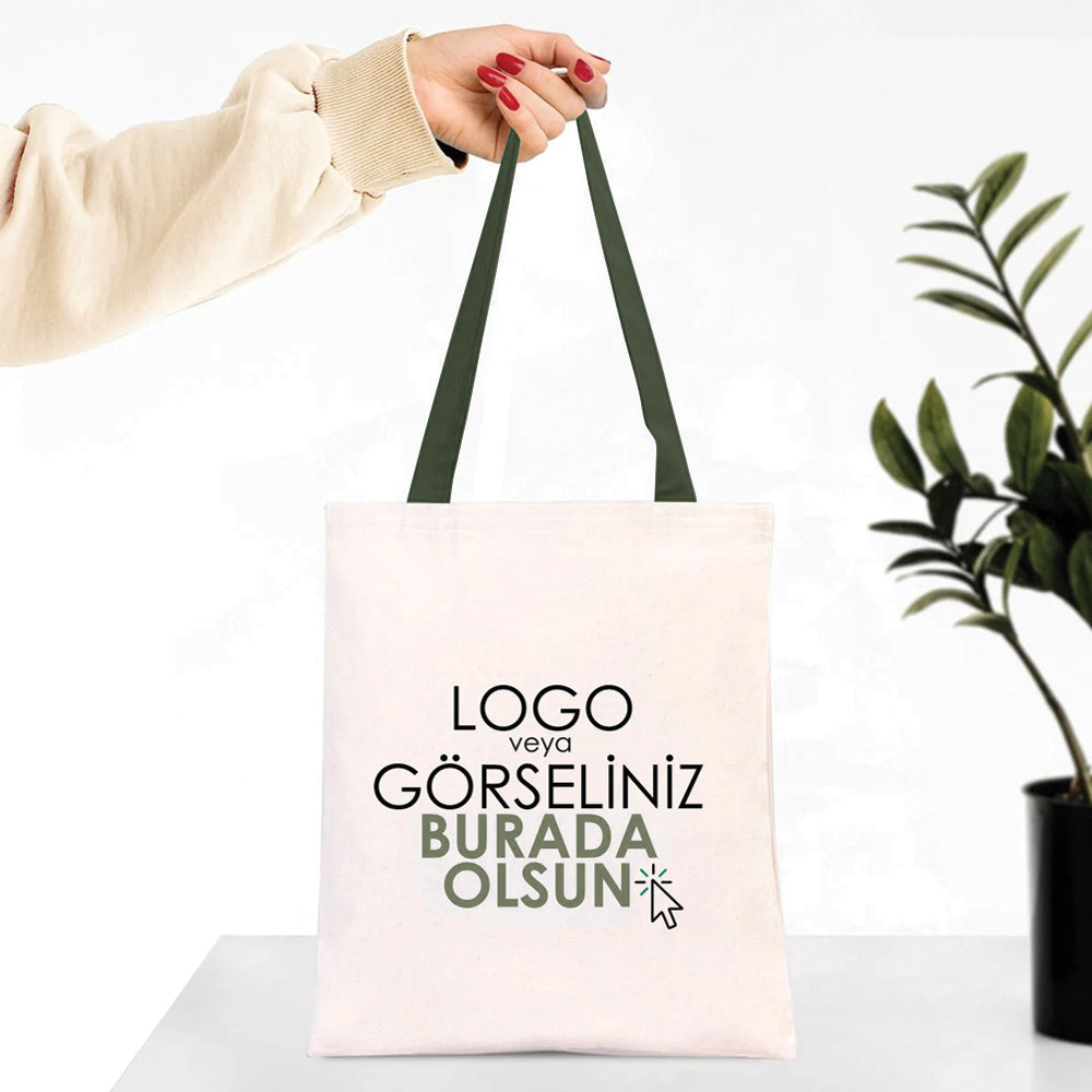Kanvas Çanta Yeşil Kulp - İç Cepli (Özelleştirilebilir)