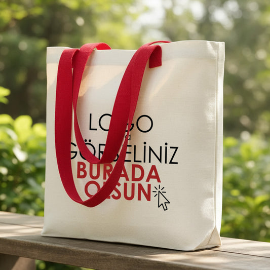 Modern Kanvas Çanta - Dıştan Kırmızı Örgü Kulp 45x35x8 cm (Özelleştirilebilir)