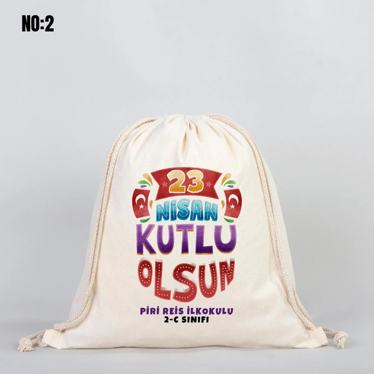 35x40 cm Büzgülü Ham Bez Sırt Çantası - 23 Nisan Hediyesi (Özelleştirilebilir) - yakın çekim