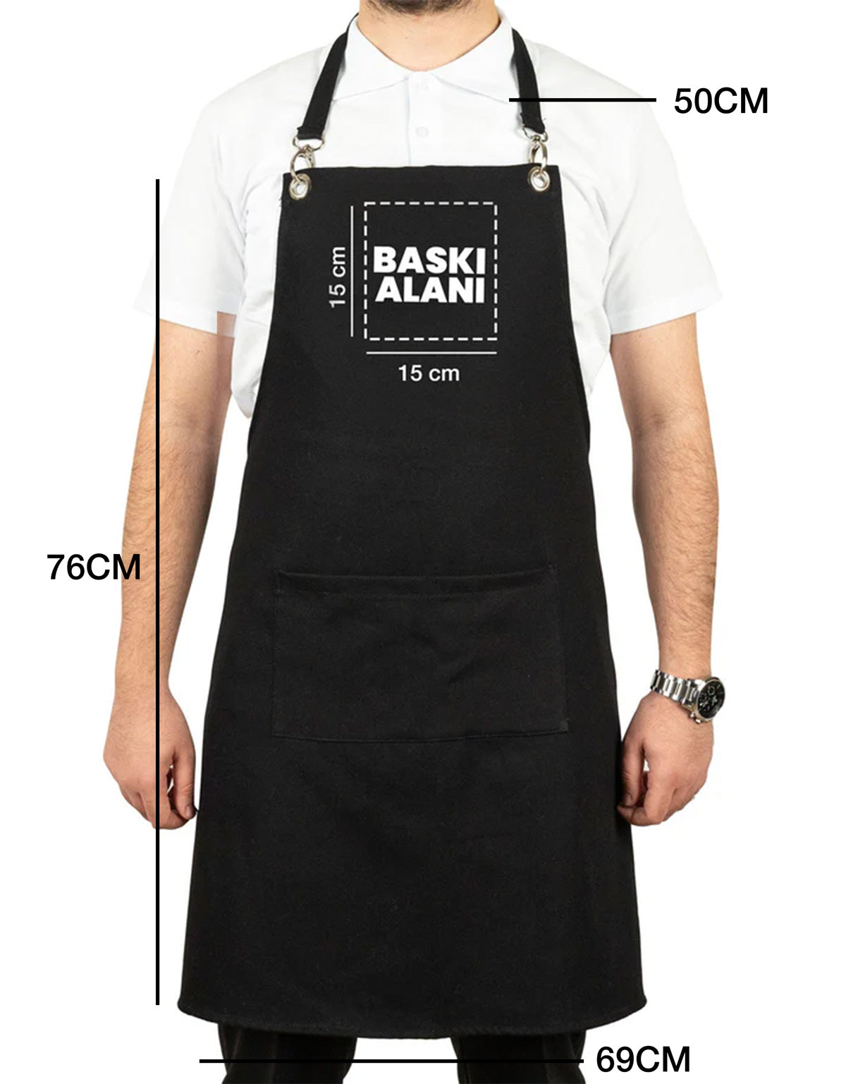 MasterChef Siyah Denim Kumaş Mutfak Önlüğü (Özelleştirilebilir)