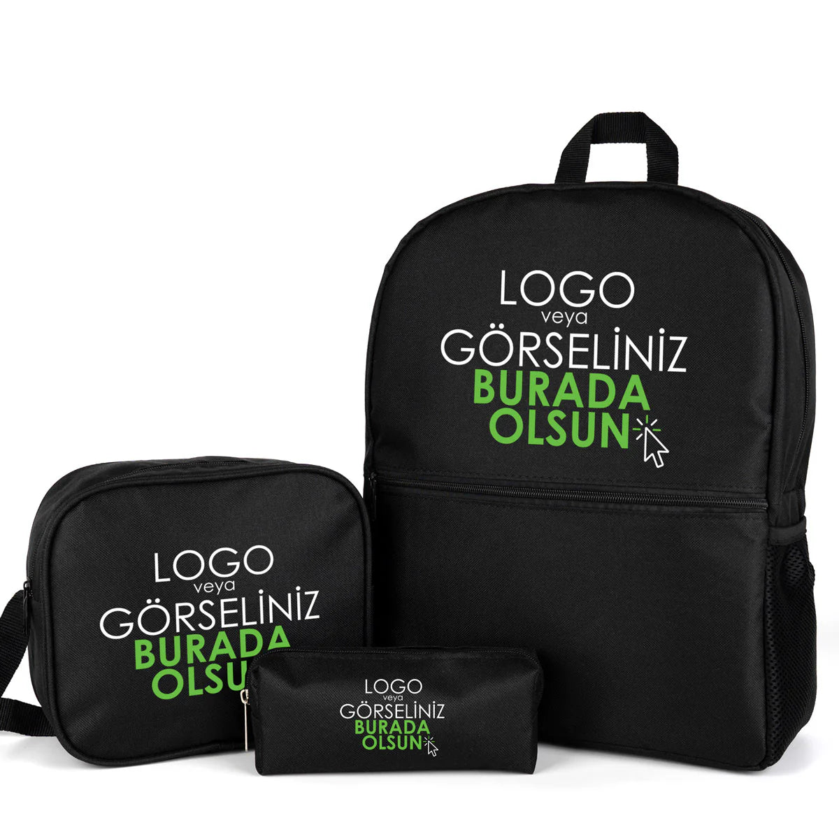 Okul Öğrenci Çanta Seti Sırt Çantası Beslenme Çantası Kalemlik Siyah