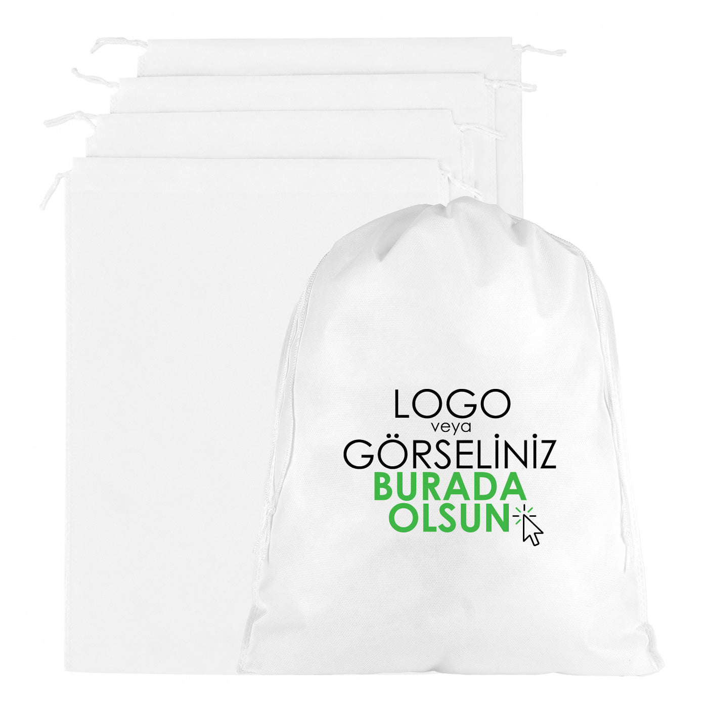 Ultrasonik İp Büzgülü Tela Kese - Beyaz - 35x45cm - Ayakkabı Torbası - Çamaşır Torbası (Özelleştirilebilir) 500 Adet Tek Renk Baskı