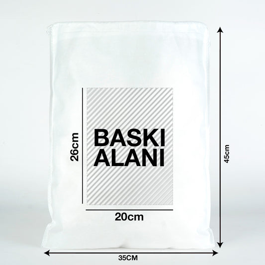 Ultrasonik İp Büzgülü Tela Kese - Beyaz - 35x45cm - Ayakkabı Torbası - Çamaşır Torbası (Özelleştirilebilir) 500 Adet Tek Renk Baskı