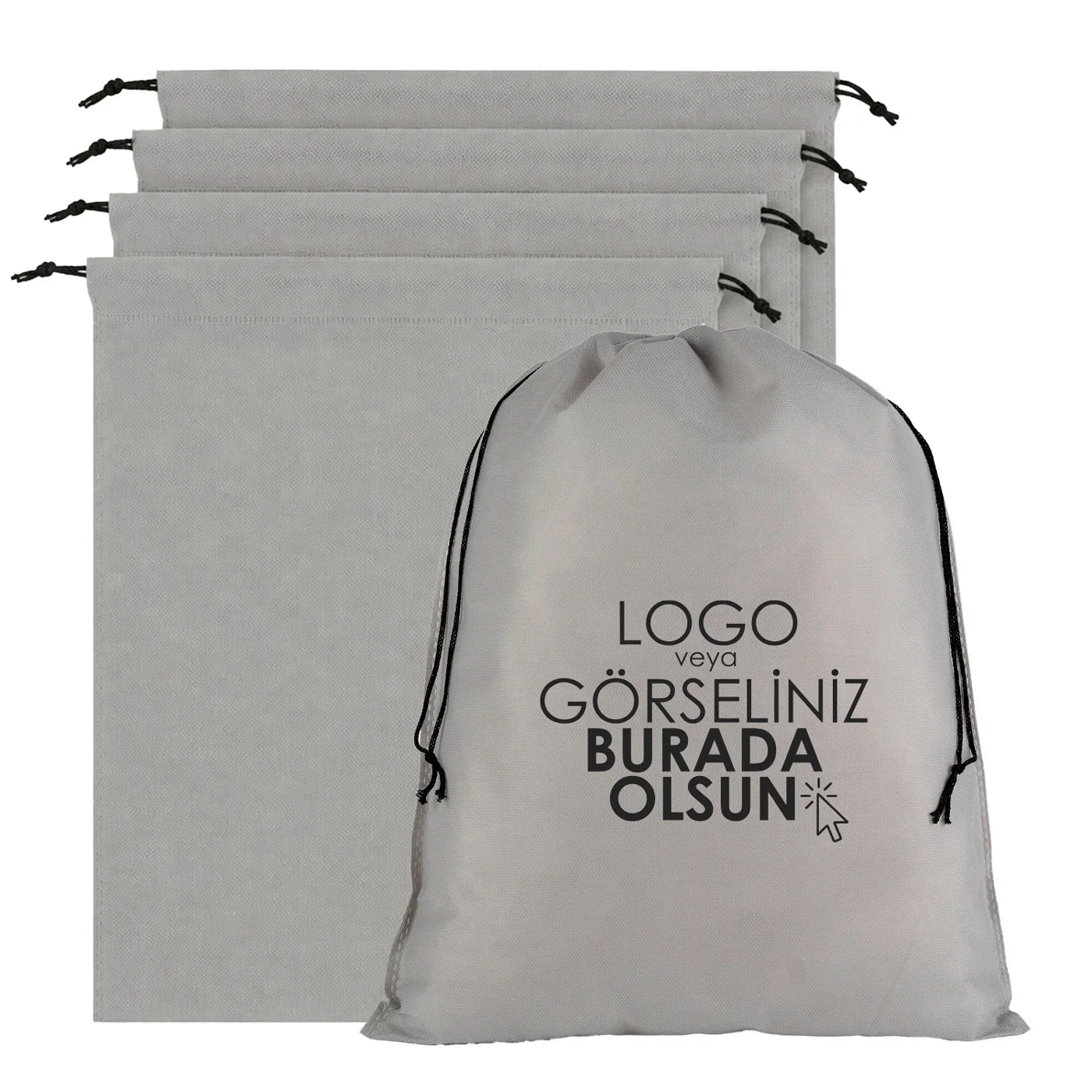Ultrasonik Gri Tela Kese 35x45 cm – Tek Renk Logo Baskılı – 500 Adet