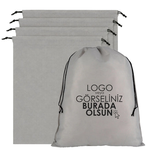 Ultrasonik Gri Tela Kese 35x45 cm – Tek Renk Logo Baskılı – 500 Adet