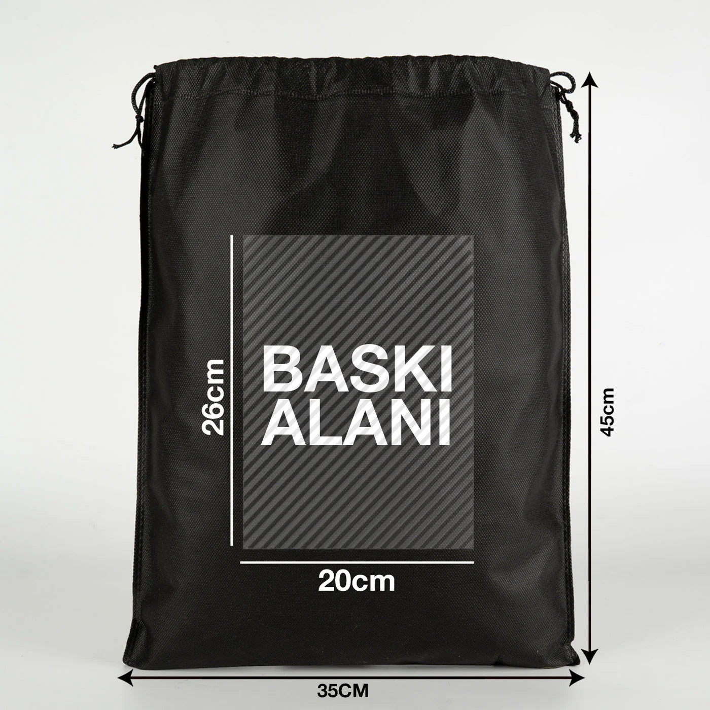Ultrasonik Tela Kese - Siyah - 35x45 cm - Ayakkabı Ve Çamaşır Torbası - 500 Adet, Tek Renk Logo Baskılı