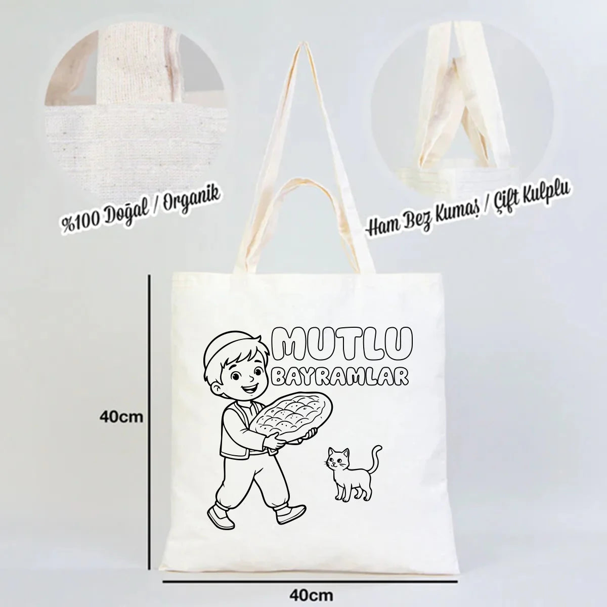 Boyanabilir 40x40 Ham Bez Model Günlük Hediyelik Kullanım - Bayram Çantası - detay görünüm