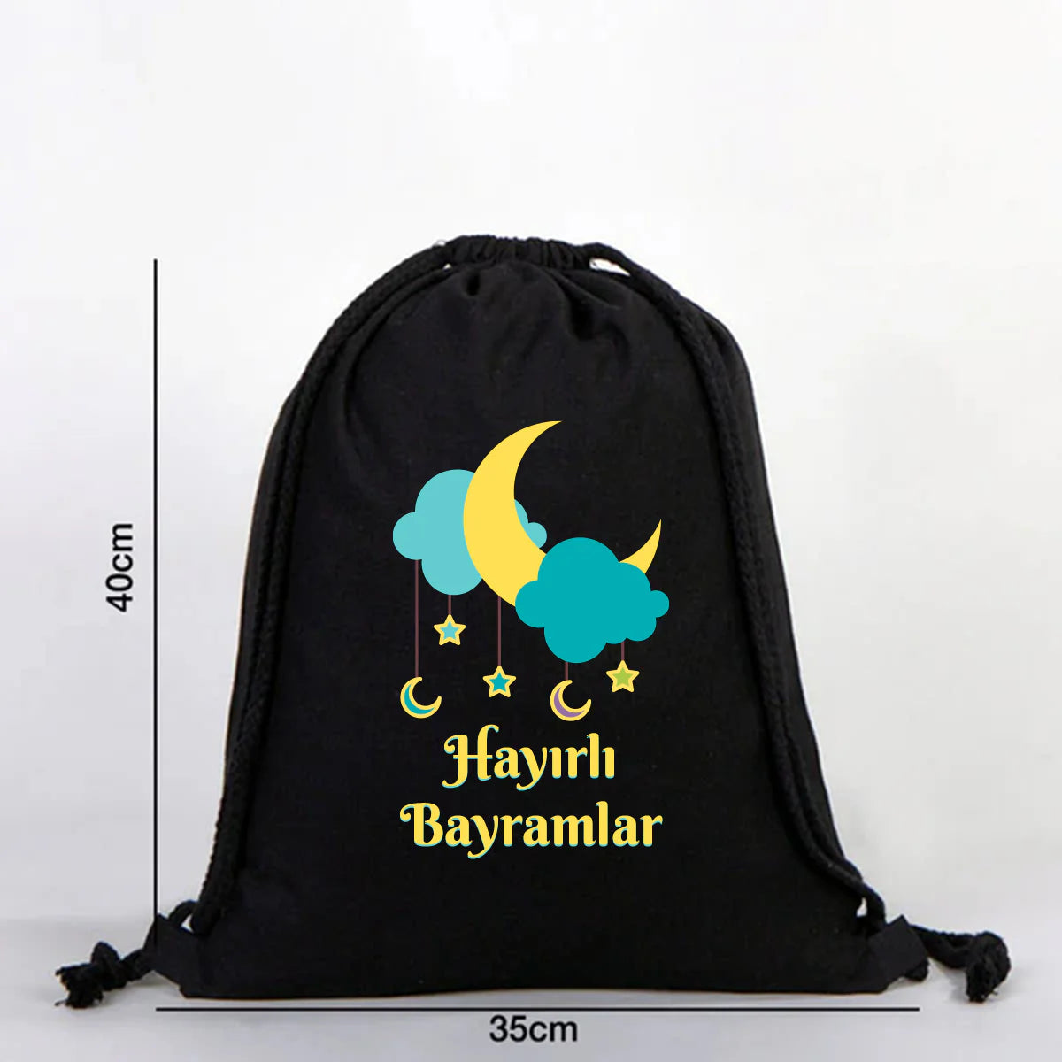 35x40 cm Siyah Bez Sırt Çantası Ham Bez Büzgülü - Bayram Sırt Çantası - farklı açı