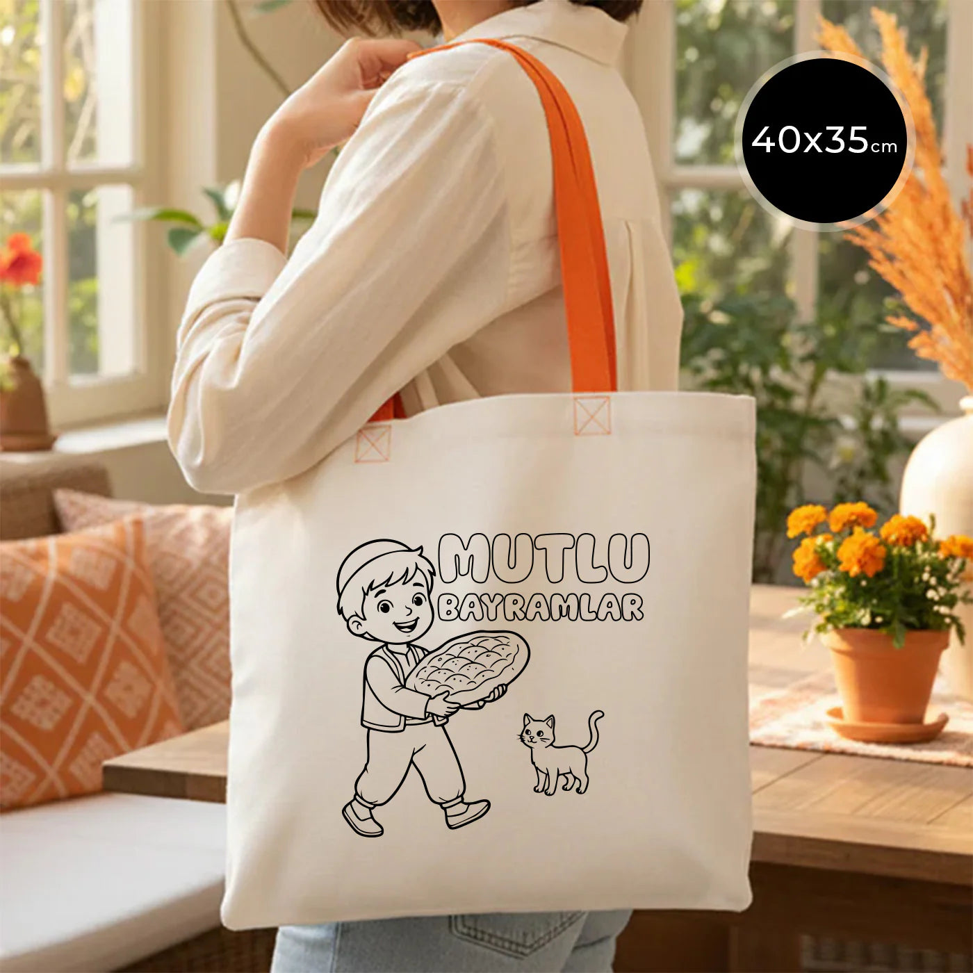 Boyanabilir 40x35 cm Gabardin Turuncu Kulp Çanta - Bayram Çantası