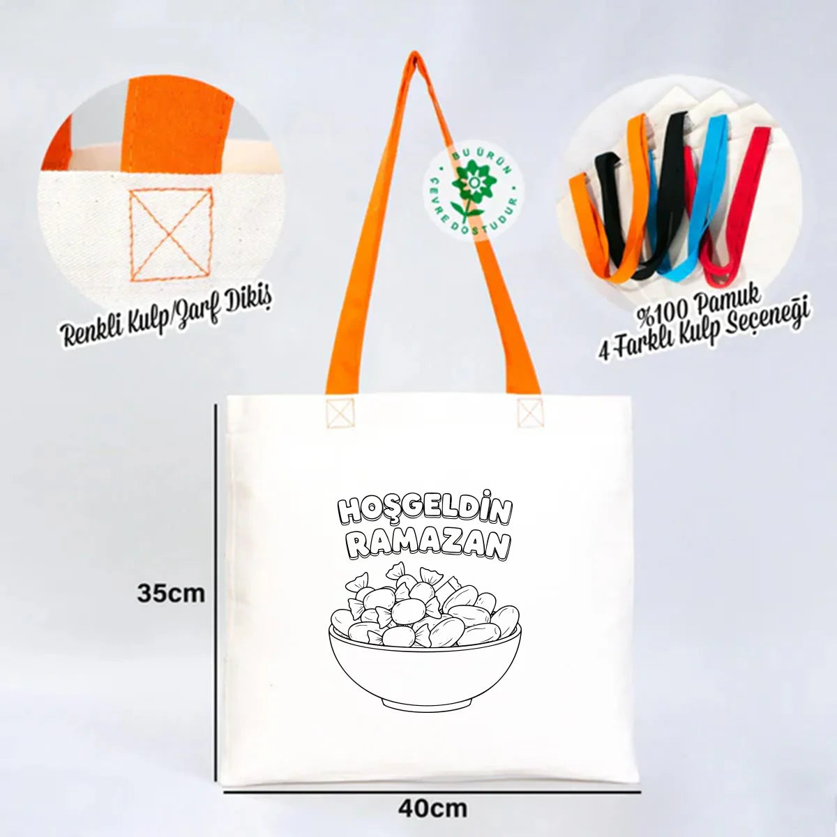 Boyanabilir 40x35 cm Gabardin Turuncu Kulp Çanta - Bayram Çantası - detay görünüm