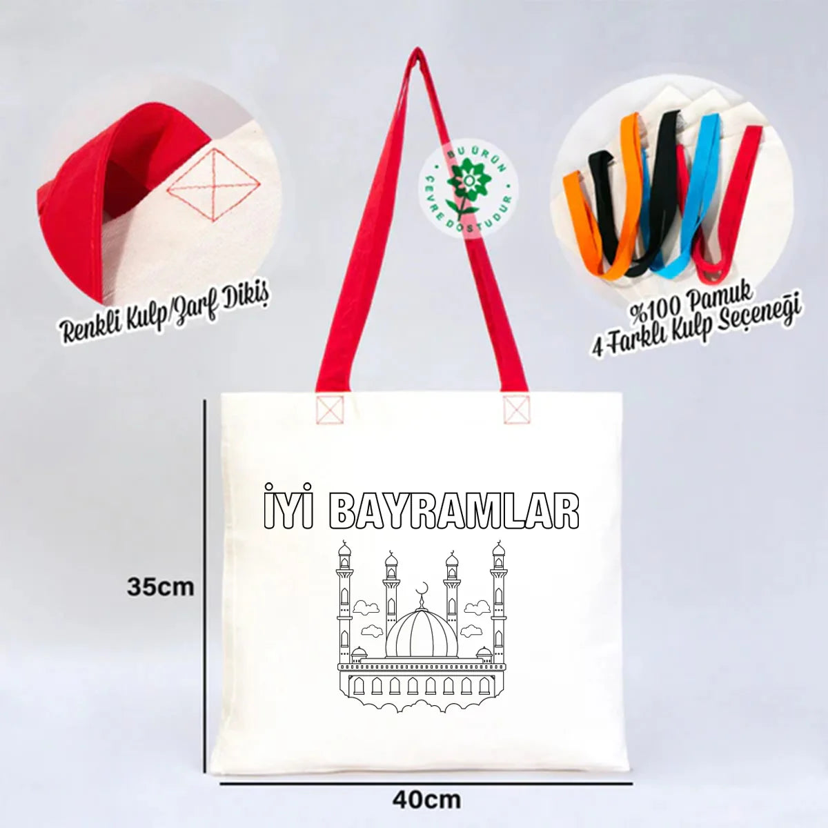 Boyanabilir 40x35 cm Gabardin Kırmızı Kulp Çanta - Bayram Çantası - detay görünüm