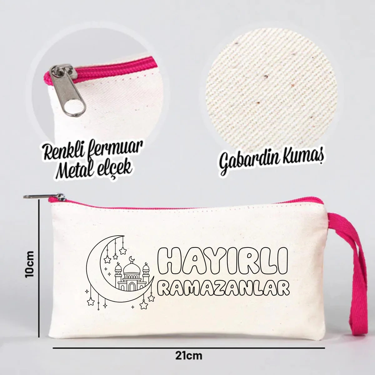 Boyanabilir 21x10 cm Fuşya Fermuarlı Bez Kese - Bayram Harçlık Cüzdanı - detay görünüm