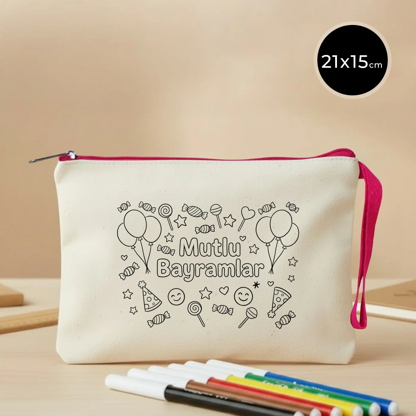 Boyanabilir 21x15 cm Fuşya Fermuarlı Clutch - Bayram Kesesi