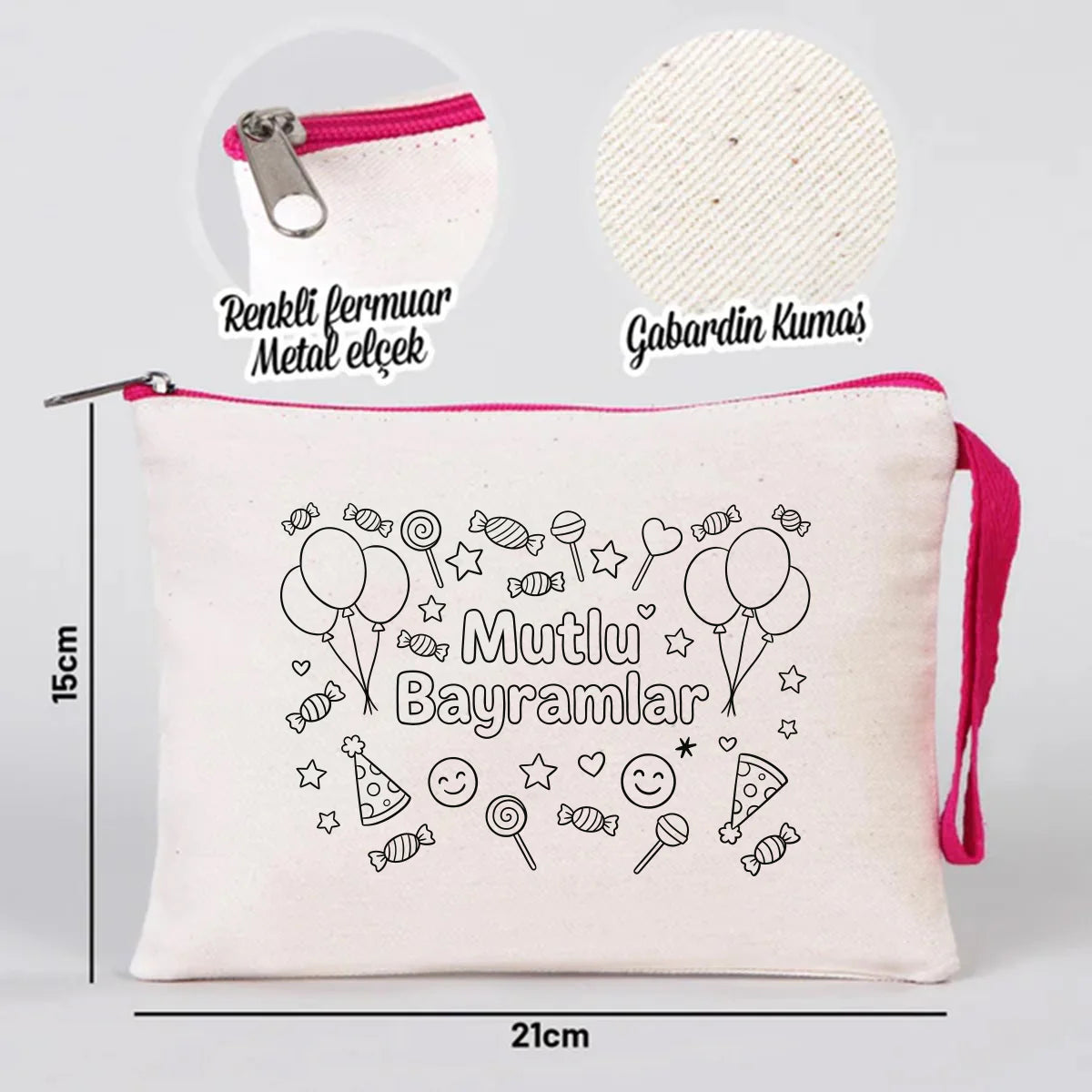Boyanabilir 21x15 cm Fuşya Fermuarlı Clutch - Bayram Kesesi - detay görünüm