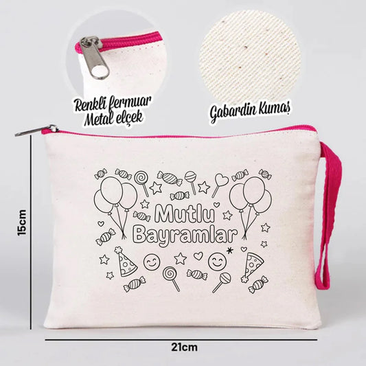 Boyanabilir 21x15 cm Fuşya Fermuarlı Clutch - Bayram Kesesi - detay görünüm