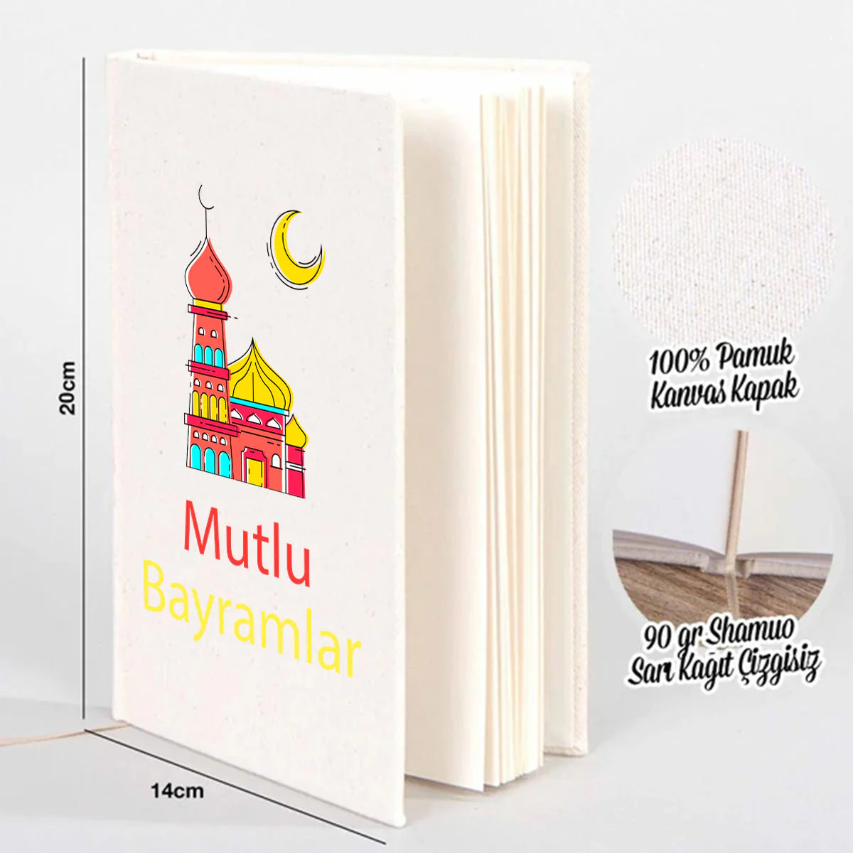 14x20 cm Ham Renk Kanvas Defter - Bayram Hediyesi - detay görünüm
