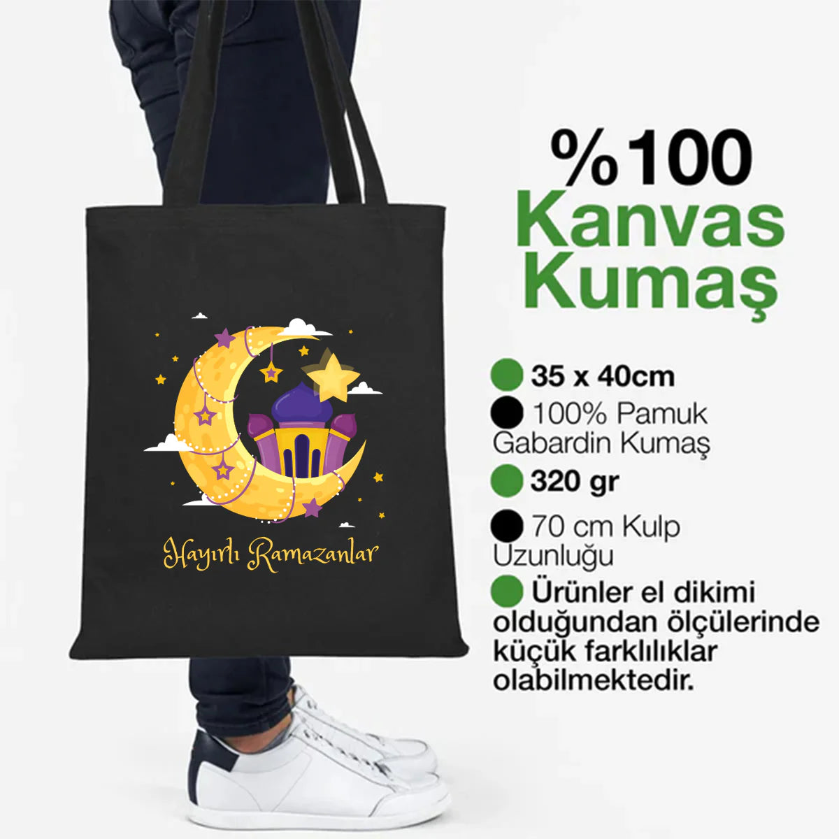 35 x 40 cm Siyah Kanvas Çanta - Bayram Çantası