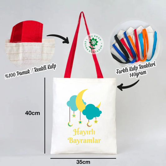 35x40 cm ölçülü %100 pamuk bez tote çanta, 40 cm yükseklik, 140 gr kırmızı renkli kulplu.
