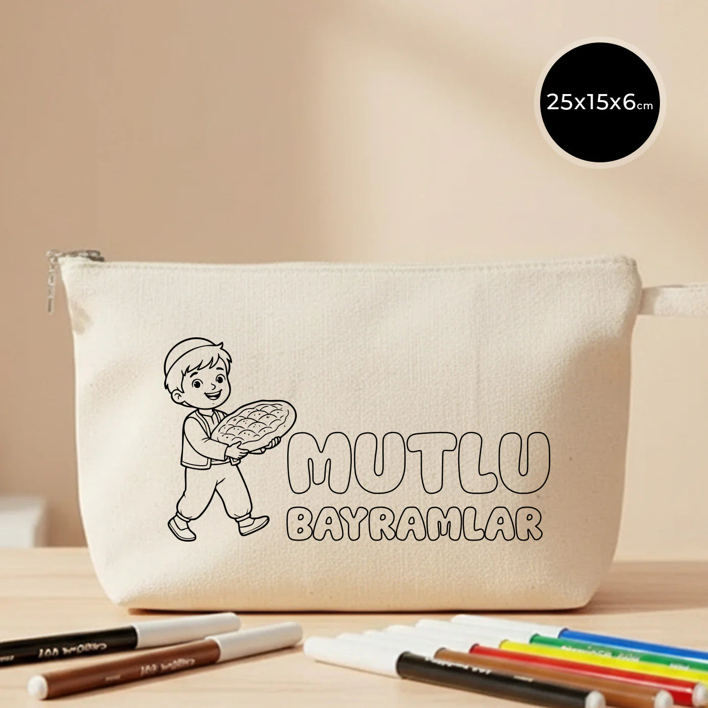 Boyanabilir 25x15x6 cm Kanvas Kalemlik Körüklü - Bayram Hediyesi