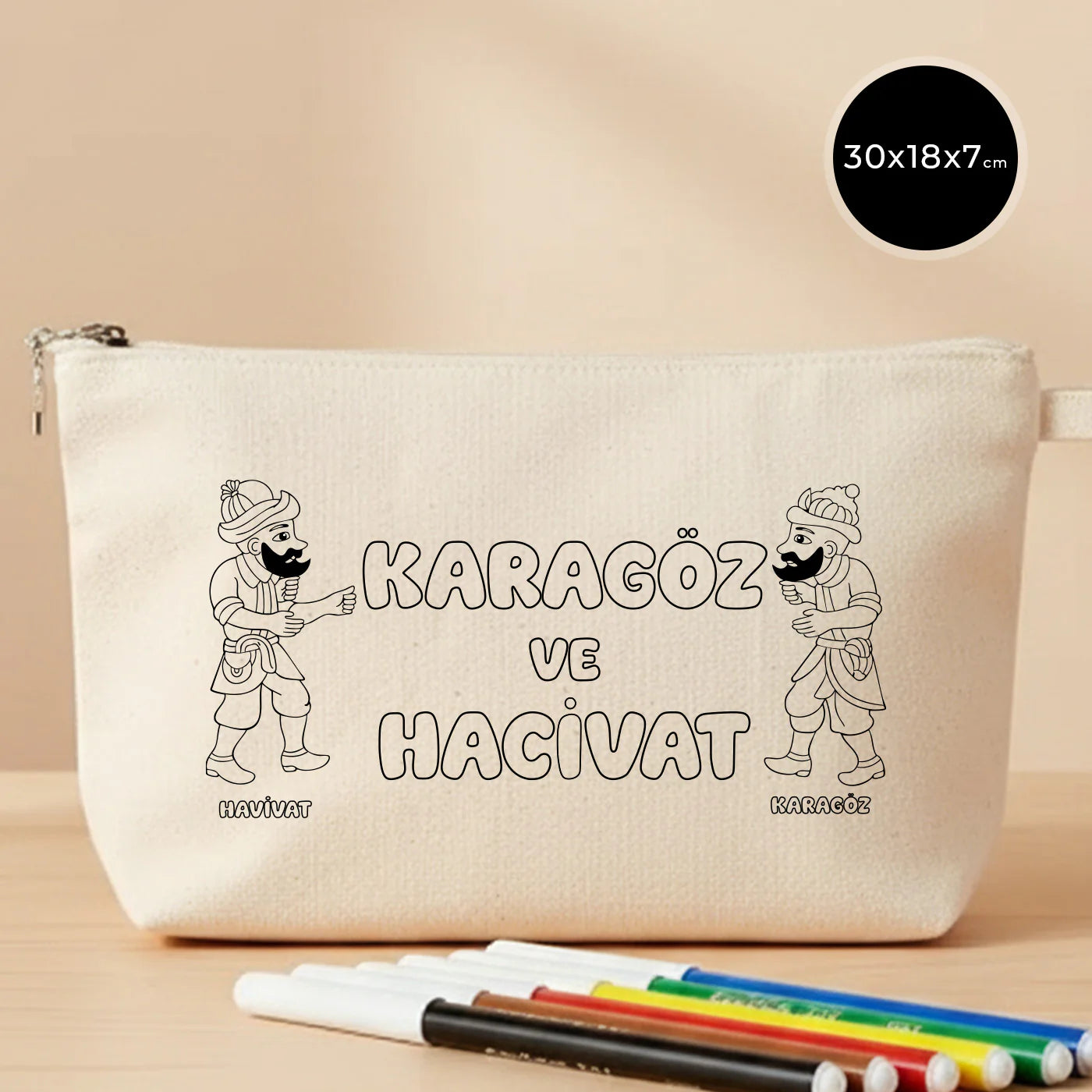 Boyanabilir 30x18x7 cm Ham Renk Kanvas Kalemlik Körüklü - Bayram Hediyesi